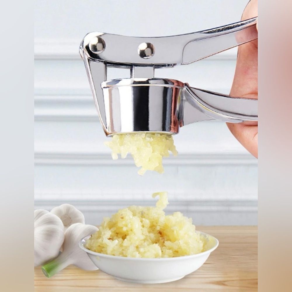1pc Stainless Steel Garlic Press, Modernist Silver Multifunctional Garlic Mincer